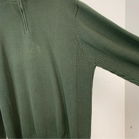 David Taylor  Mens Sweater XL Olive Green  1/4 Zip Fleece Collar Cotton Rib Knit - Picture 4 of 10